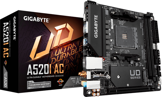 Материнская плата Gigabyte A520I AC sAM4 A520 2xDDR4 M.2 2xHDMI-DP Wi-Fi!!!BT mITX (A520I_AC)