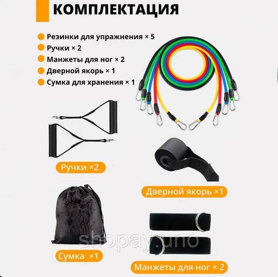 Еспандер гума для зарядок exercise pipe, еспандер гумовий джгут вправи, Фітнес гумки 5 в 1 | Зображення 9