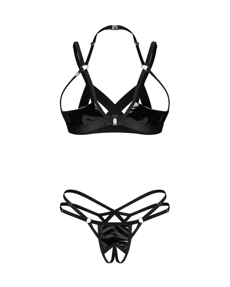 Комплект открытый Obsessive KEIRA LISE SET cup & crotchless thong Черный L/XL | Зображення 8