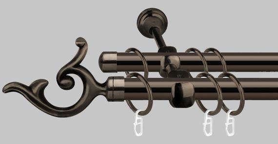 Карниз для штор металевий, дворядний 19 мм, Графіт (ЕМ148) 240 див.