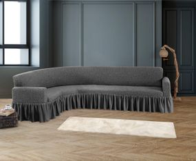 Жакардовий чохол на кутовий диван Stone з спідницею темно-сірий