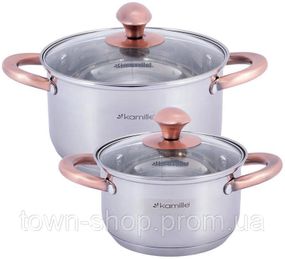 Набор 2 кастрюли Kamille Catalin 1.5л, 3л из нержавеющей стали с мерной шкалой KM-4935
