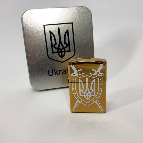 Дугова електроімпульсна запальничка USB Україна (металева коробка) HL-446. Колір: золотий | Зображення 5