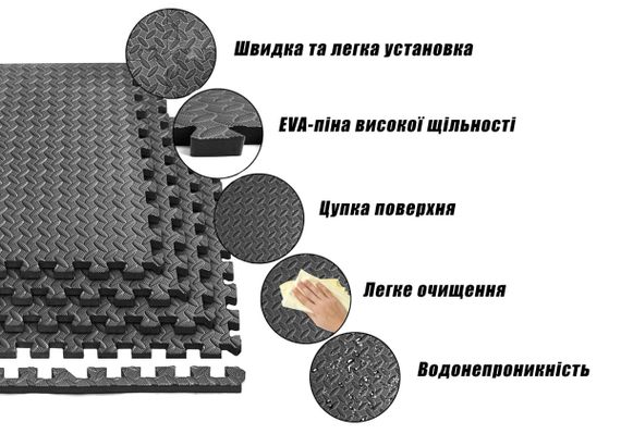Мат-пазл EasyFit SwallowTail-2 EVA 120х120х2 см татамі ластівчин хвіст Чорний (EF-1960-BK) | Зображення 3