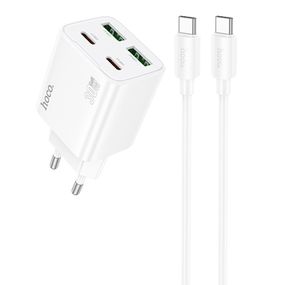МЗП Hoco N56 Fundador PD30W four-port (2USB-A/2C) + кабель Type-C to Type-C White