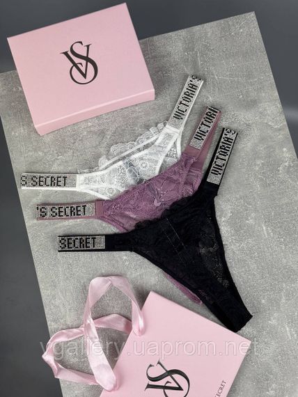 Комплект ажурних жіночих стрінгів зі стразами Victoria's Secret — 3 шт. на вибір, трусики-стринги Вікторія Сікрет XL-мережі | Зображення 7