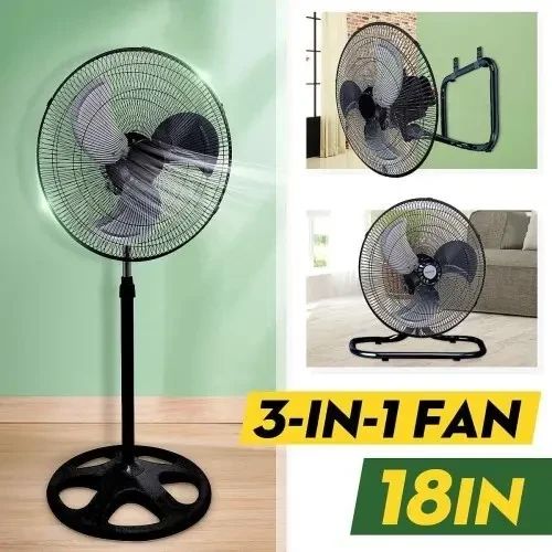 Вентилятор 3 в1 Wimpex 1807 Чорно - Сріблястий підлоговий настільний настінний охолоджувач з 3 швидкостями | Зображення 2