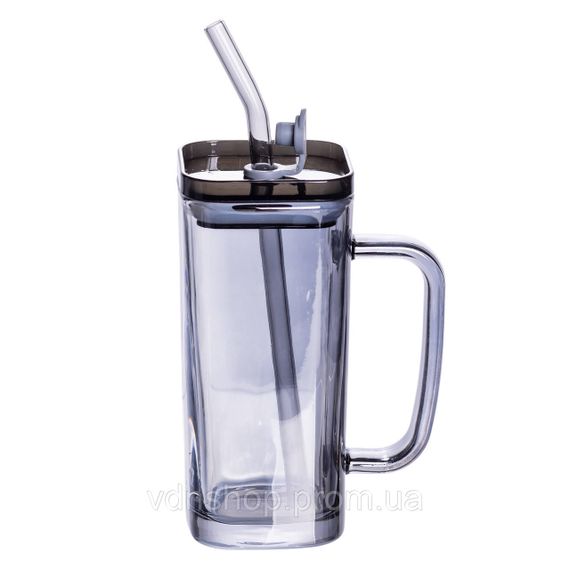 Кружка стеклянная с крышкой и трубочкой 280 (мл) чашка с трубочкой и крышкой  на подарок HP-19-53 | Зображення 1