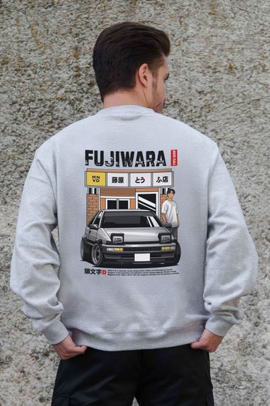 Утеплений оверсайз світшот на флісі з принтом Without Fujiwara Gray