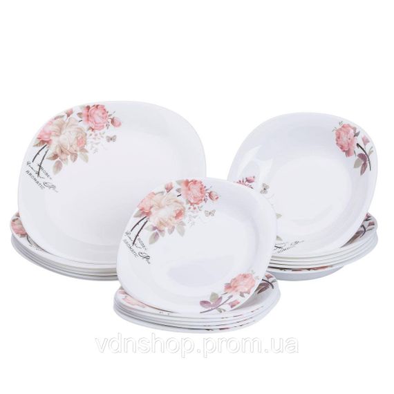 Столовий сервіз порцелянаовий на 6 персон 18 тарілок білий HP-7-714