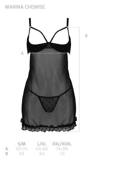Пеньюар та тусики стрінги MARINA CHEMISE black S/M - Passion | Зображення 2