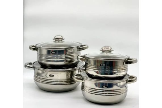 Набір посуду Unique UN-7020 8 предметів / Каструлі з нержавіючої сталі / Скромні термостійкі кришки | Зображення 1