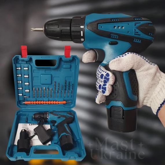 Акумуляторний шуруповерт 12V з набором інструментів, 18 режимів, 1 акумулятор, кейс для транспортування