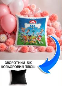 Подушка плюшева Мерч Крафт Дизайн з принтом paw patrol 4 імя Єва чорний плюш квадратна 33х33 см