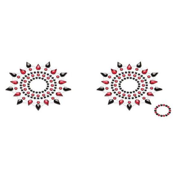 Пестіс з кристалів Petits Joujoux Gloria set of 2 - Black/Red, прикраса на груди Sex Aura