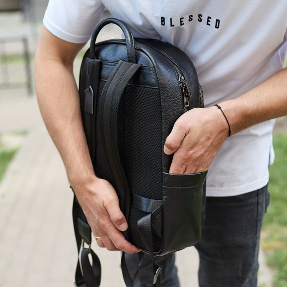 Чоловічий шкіряний рюкзак 41х31х16, універсальний міський наплічник для роботи та поїздок, офісна чоловіча сумка, чорний | Зображення 5