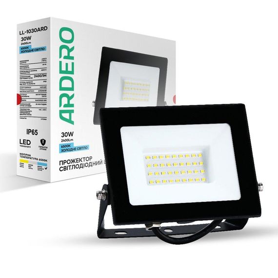 Світлодіодний прожектор Ardero LL-1030ARD 30Вт 6500K чорний