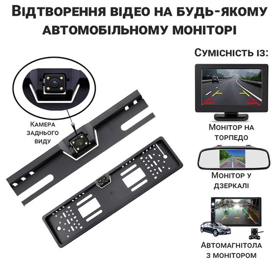 Автомобільна камера заднього виду в номерній рамці номерного знаку Podofo K0230P, з підсвічуванням та поворотним механізмом, IP68, 170° | Зображення 6