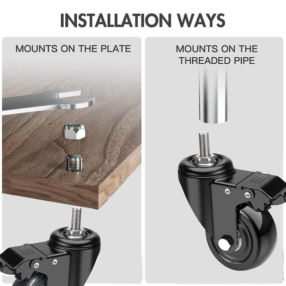 Ролики мебельные поворотные 50 мм с тормозом 4 шт, усиленные транспортные до 300 кг для мебели столов ящиков | Зображення 3