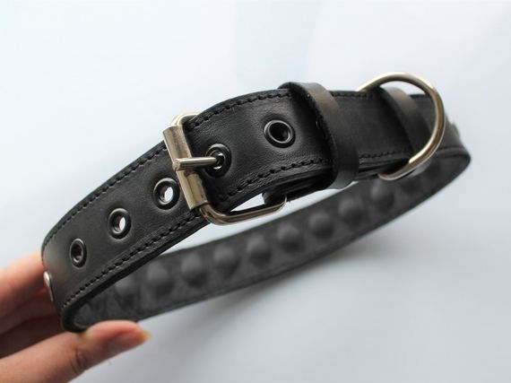 Кожаный ошейник "Lockdog" с заклепками черный | Зображення 5