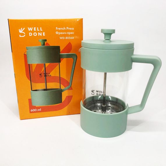 Френч-прес Well Done WD-8056A 600 мл м'ятний, Стильний скляний чайник для заварювання, Френч для чаю | Зображення 7