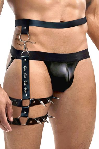 Чоловічі шкіряні гартери Art of Sex Serge XS/S/M Чорний