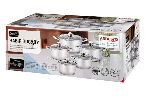 Набор посуды Ardesto Gemini Gourmet Varese, 10 пред., нержавеющая сталь (AR1910PS) | Зображення 6