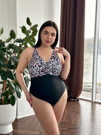 Суцільний чорний купальник PLUS SIZE леопардовий принт | Зображення 7