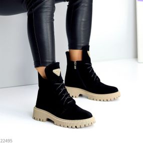 Круті повсякденні чорні черевики натуральна замша на бежевій підошві 38