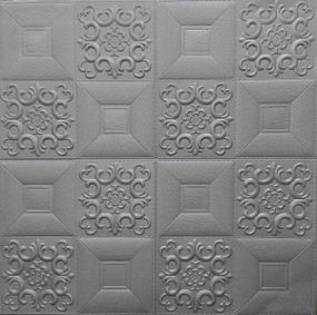 Самоклеюча декоративна настінно-стельова панель срібний візерунок 700x700x5мм (181) SW-00000481