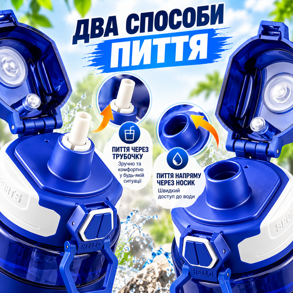 Спортивная бутылка KANGZYUAN 500 мл - Синяя Tritan BPA-free, ударопрочная бутылка для воды с трубочкой и ремешком | Зображення 3