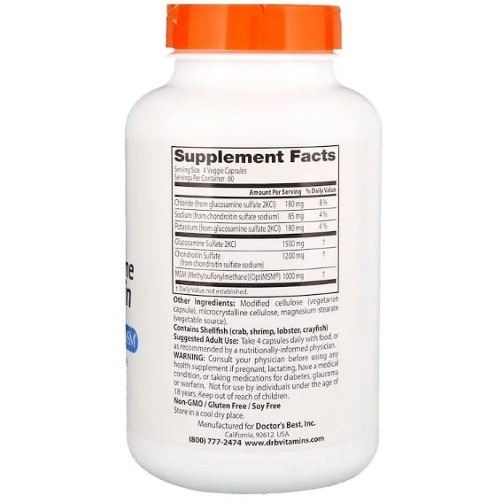 Препарат для суглобів та зв'зок Doctor's Best Glucosamine Chondroitin MSM with OptiMSM 240 Caps DRB-00081 | Зображення 1