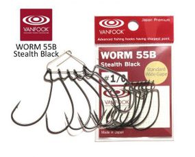 Гачки Vanfook офсетні WORM55B Stealth Black con6/0 (4шт))