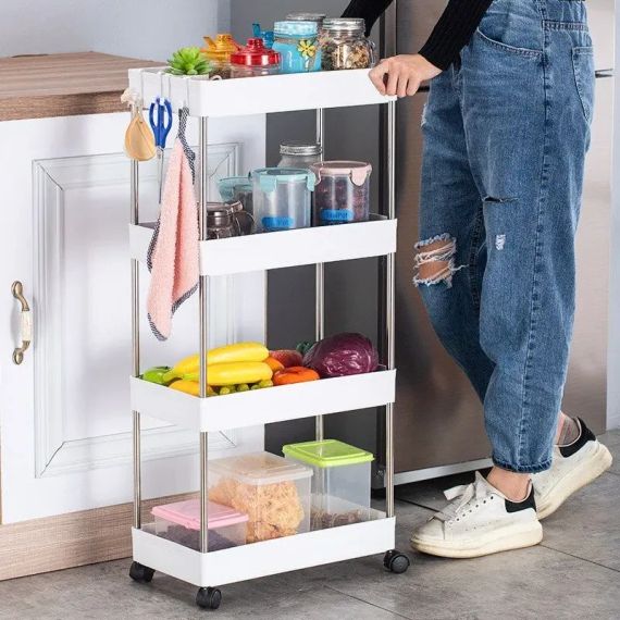 Етажерка на колесах 4 полиці біла підлогова Storage rack AND906 | Зображення 3
