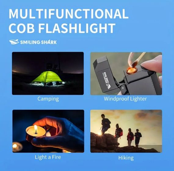 Перезаряджуваний ліхтарик-запальничка SMILING SHARK TIP-137 COB, надяскравий, з зарядкою Type-C, кишеньковий | Зображення 3