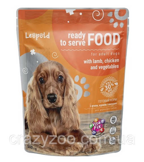 Вологий корм для собак Леопольд Готовий корм з ягням куркою та рисом з овочами 500 г