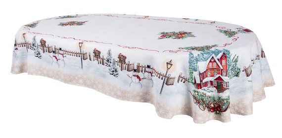Скатертина гобеленова HOME OVAL Limaso, 137x260, Овальна, Новорічний, З мікрофіброю + срібним люрексом, 40% поліестер, 60% бавовна, Гобелен