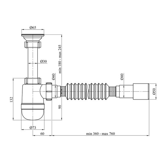 Сифон для раковини Agua TB07 1 1/4''х40/50 мм з різьбовим випуском | Зображення 1