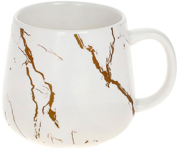 Кружка фарфоровая Marble Luxury 450мл белый с золотом