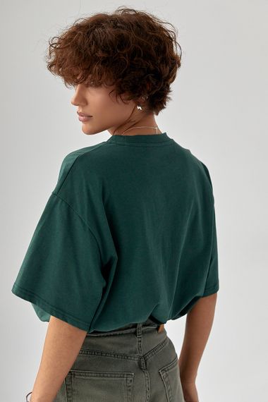 Футболка вільного фасону з вишитими написами - зелений цвет, ONE SIZE (є розміри) | Зображення 1