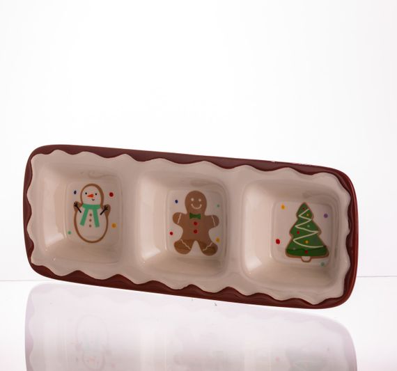 Менажница фарфоровая Merry Christmas на 3 секции 30×11×2.5 (см) прямоугольная CR-1-41 | Зображення 2