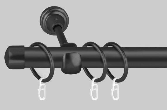 Карниз для штор металевий, однорядний 19 мм Заглушка Чорний матовий 300 див.