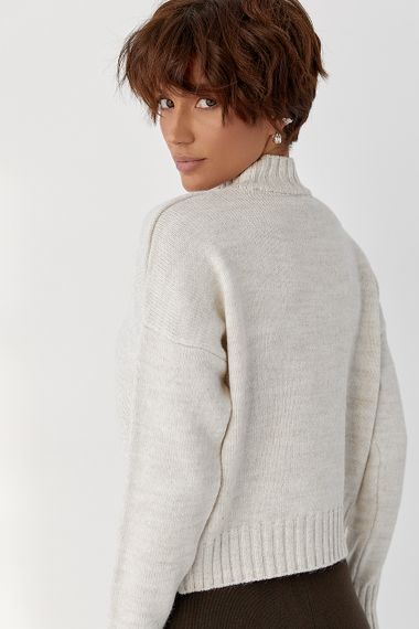 В'язаний светр з горловиною-стійкою - бежевий цвет, ONE SIZE (є розміри) | Зображення 1