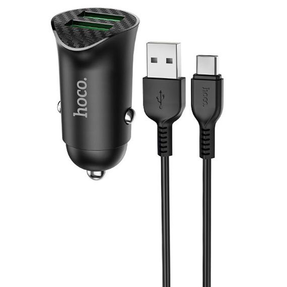 АЗП Hoco Z39 Farsighted QC3.0 18W (2USB-A) + кабель USB to Type-C Чорний
