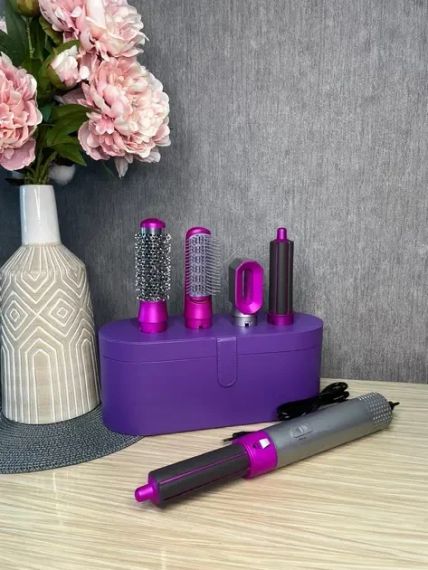 Стайлер + Коробка 5в1 HAIR BRUSH Styler для різних типів волосся з функціями надання об'єму, випрямлення, укладання Фіолетовий | Зображення 6