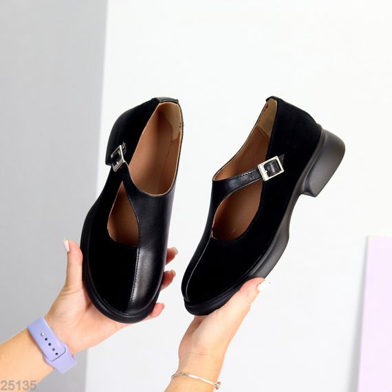 Дизайнерские черные деми туфли натуральная кожа + замша низкий ход 37