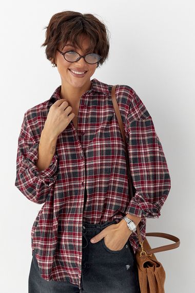 Бавовняна сорочка в дрібну клітинку - темно-червоний цвет, M (є розміри) | Зображення 4