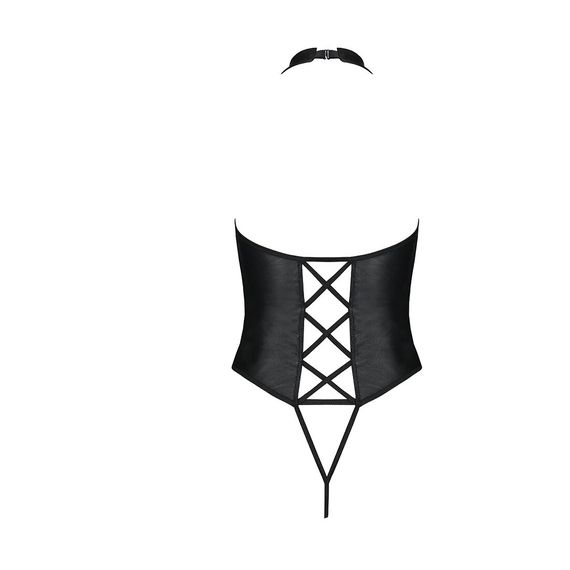 Боді з еко-шкіри з імітацією шнурівки та відкритим доступом Passion NANCY BODY L/XL, black | Зображення 3