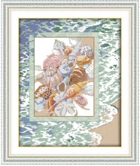 Набор для вышивания по нанесённой на канву схеме "Conch". AIDA 14CT printed,35*44 см