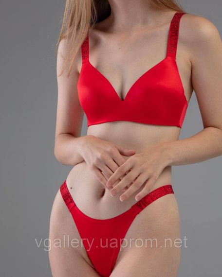 Комплект жіночої безшовної білизни Victoria`s Secret GOLD із золотими стразами Червоний колір
